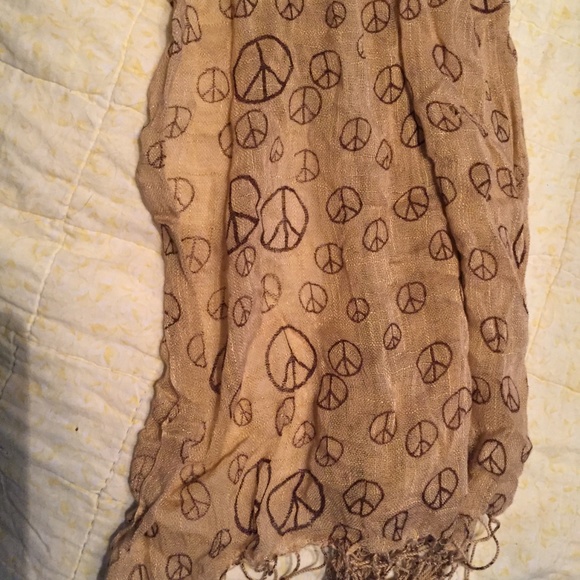 Vintage Retro Scarf--Brown with Peace Signs - Picture 2 of 3